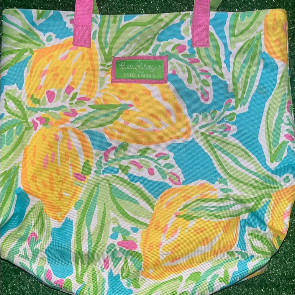 Lilly Pulitzer Tote Womens Large Lemon Print Summer Beach Preppy Coastal Boho - Picture 2 of 4